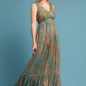 ANTHROPOLOGIE RANNA GILL BEADED PAISLEY MAXI DRESS ANTHRO